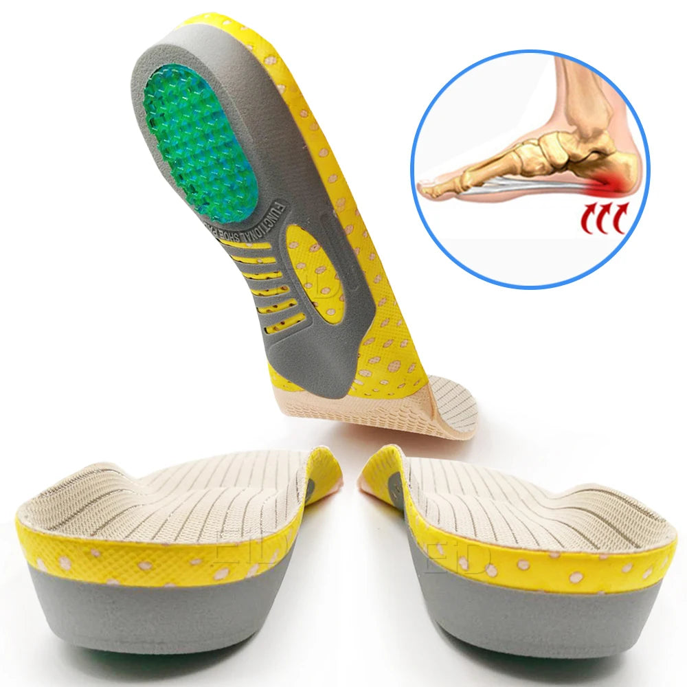 Premium Orthotic Gel Insoles for Flat Foot Support and Plantar Fasciitis Relief - Unisex Arch Support Shoe Inserts