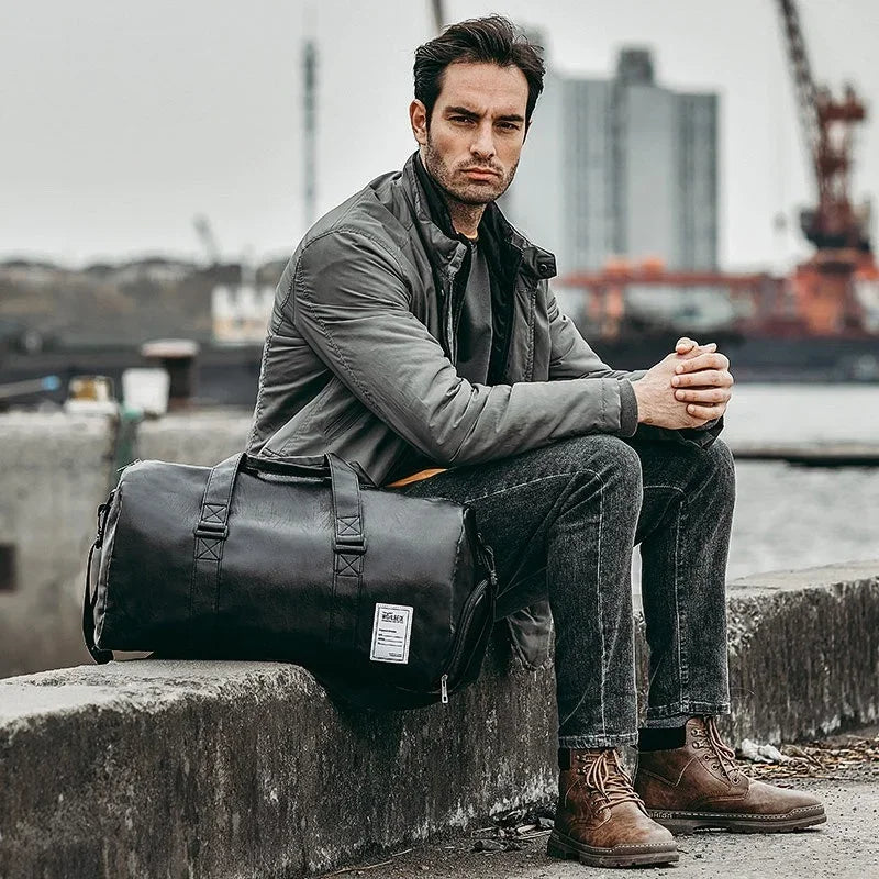 Men's Leather Sports Gym Bag for Footwear - Ideal for Training, Fitness, Yoga, and Travel
