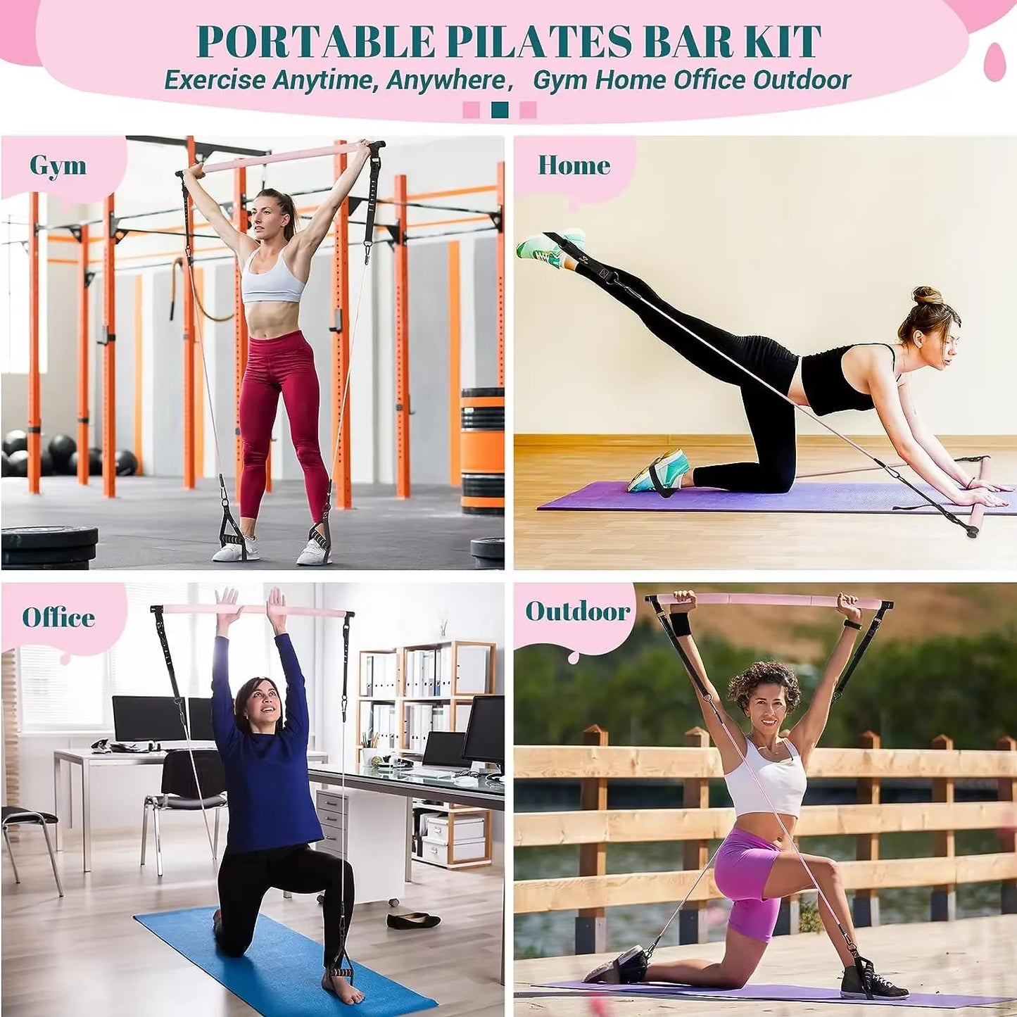 Professional Fitness Yoga and Pilates Bar Kit with Resistance Bands - Portable Home Gym for Comprehensive Full Body Workouts for Women