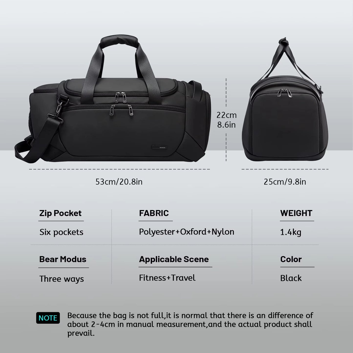 21-Inch Waterproof Sports Duffel Bag for Men with Shoe Compartment and Wet/Dry Storage