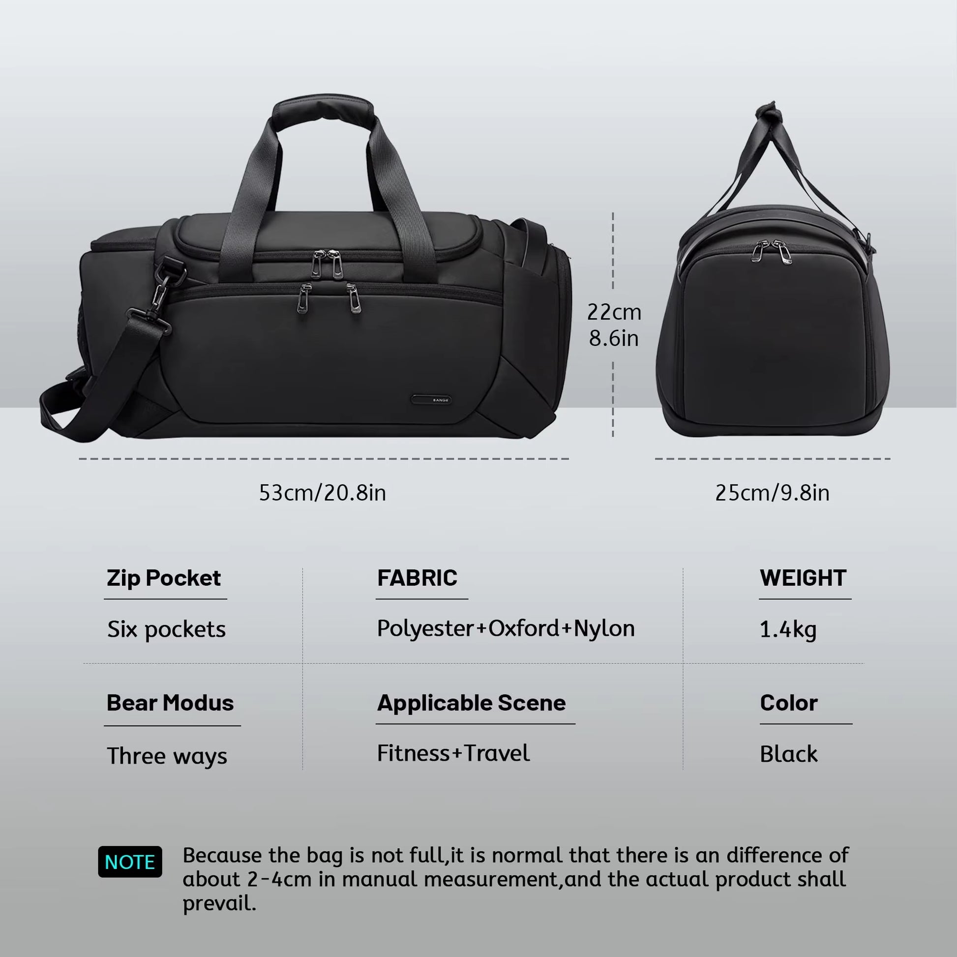 21-Inch Waterproof Sports Duffel Bag for Men with Shoe Compartment and Wet/Dry Storage