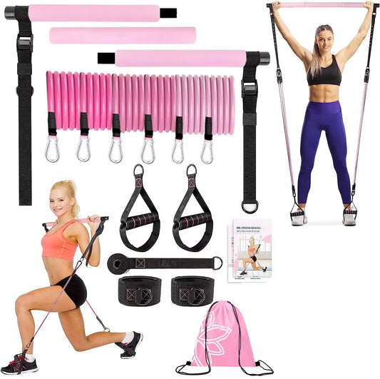Professional Fitness Yoga and Pilates Bar Kit with Resistance Bands - Portable Home Gym for Comprehensive Full Body Workouts for Women