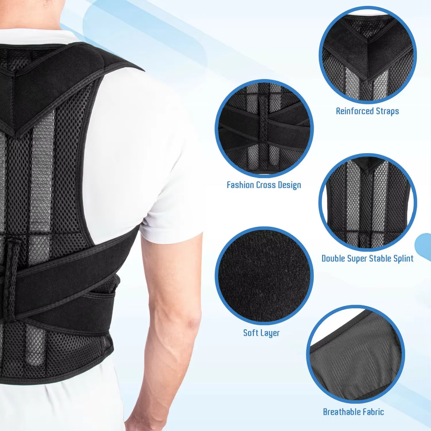 Adjustable Posture Corrector with Back Support and Shoulder Brace for Spine Alignment